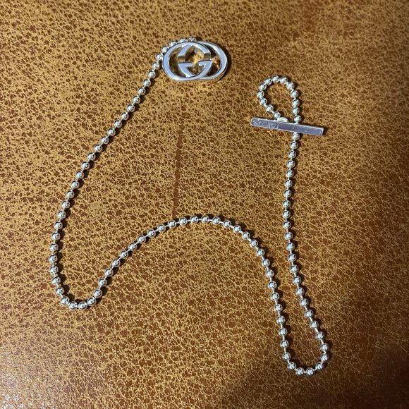 GUCCI GG Toggle Choker Necklace Double G Ball Chain Interlocking Silver 925 - Picture 3 of 9